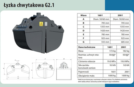 Łyżka chwytakowa do materiałów sypkich  GB160 G2